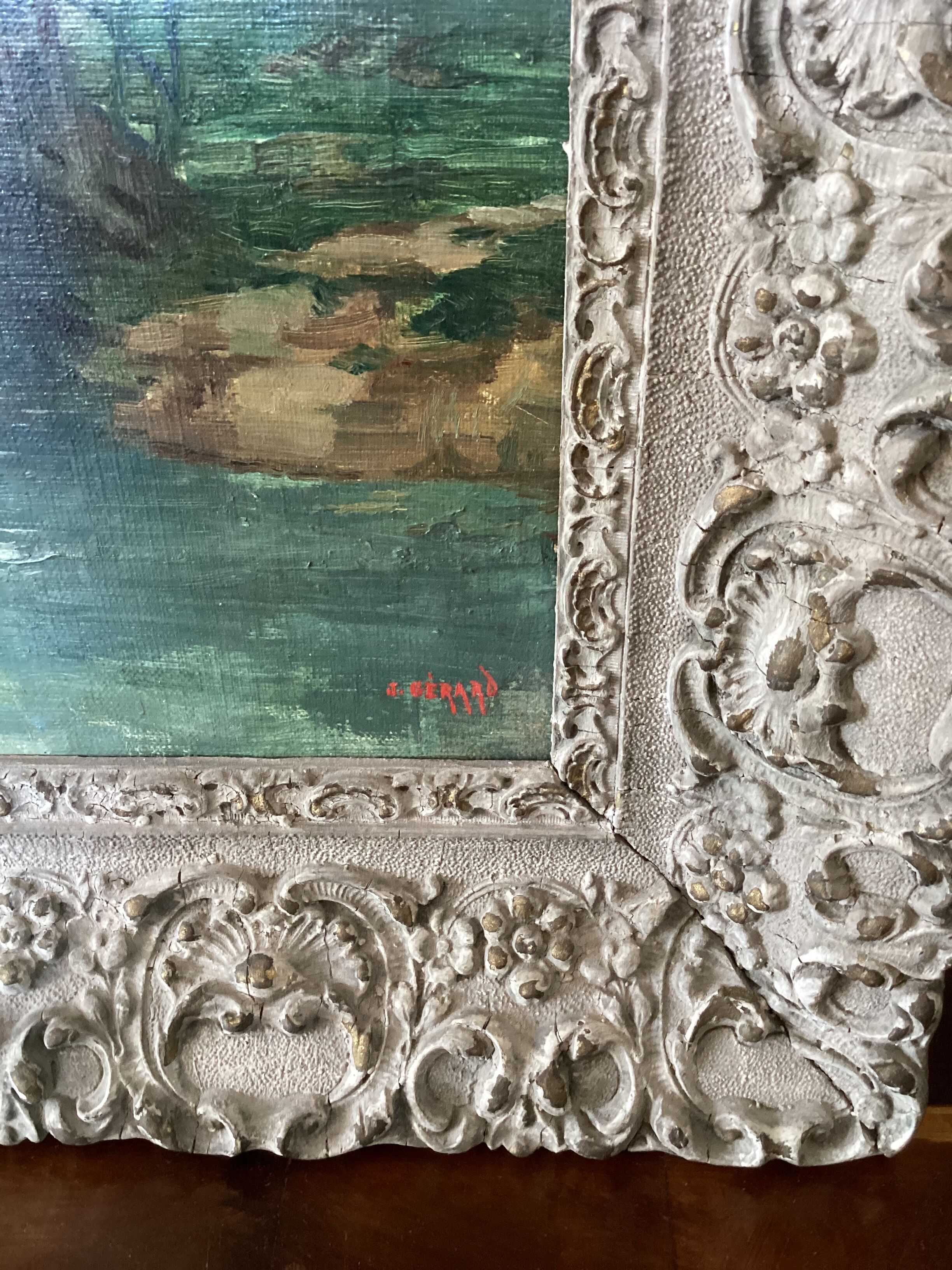 Ancien tableau signé -J.Gerard- Huile sur toile cadrée dimension : H-46 ...