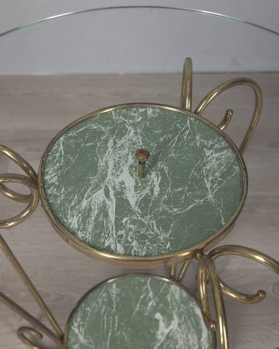 Vintage 1950s golden brass and glass coffee table Italian design