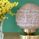 Vintage glass globe table lamp in pink from Clichy.