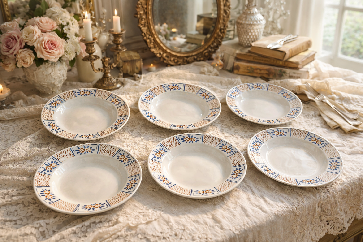 6 antique deep plates in Gien earthenware