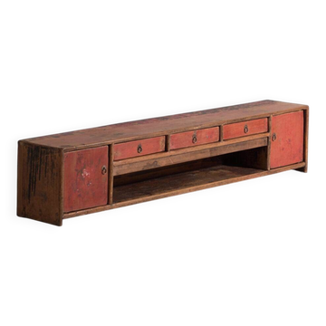 Antique low lacquered red elm furniture – China, around 1900