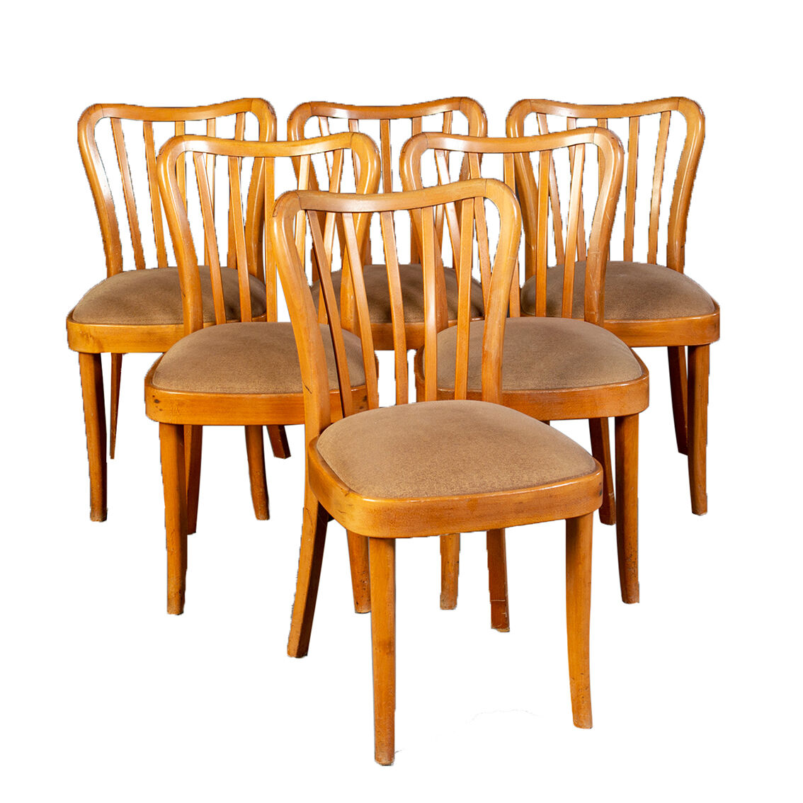 6 Upholstered wooden Mid century Dining Chairs