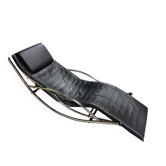 1980s italian rocking chaise longue in leather and chrome