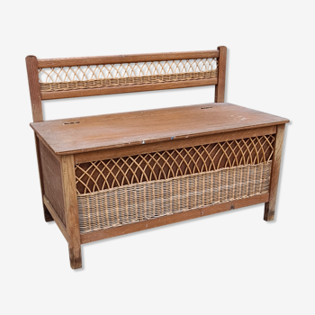 Vintage rattan bench chest
