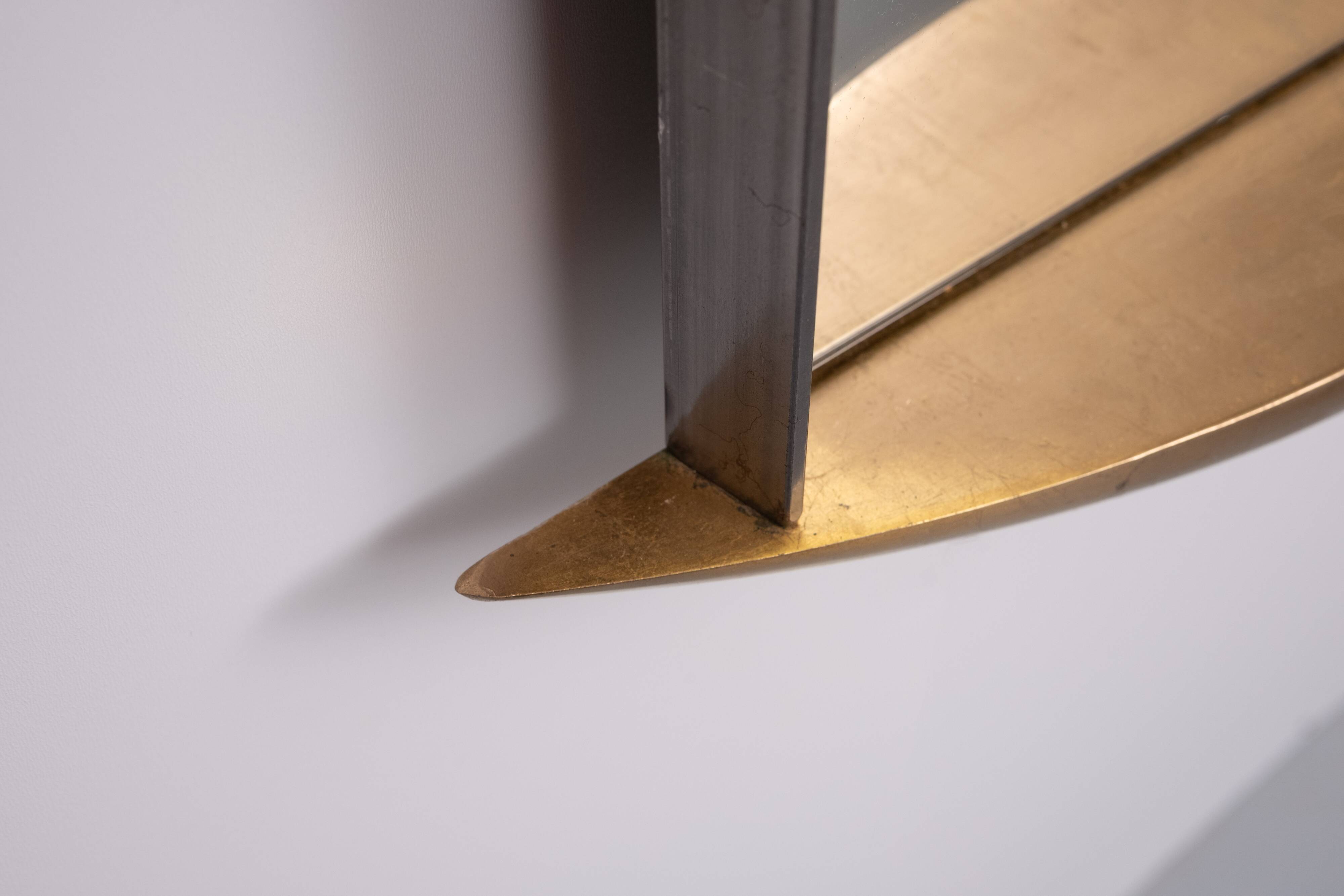 Post Modern Full-Length Wall Mirror in Gold Wood and Metal, 1980s Italy