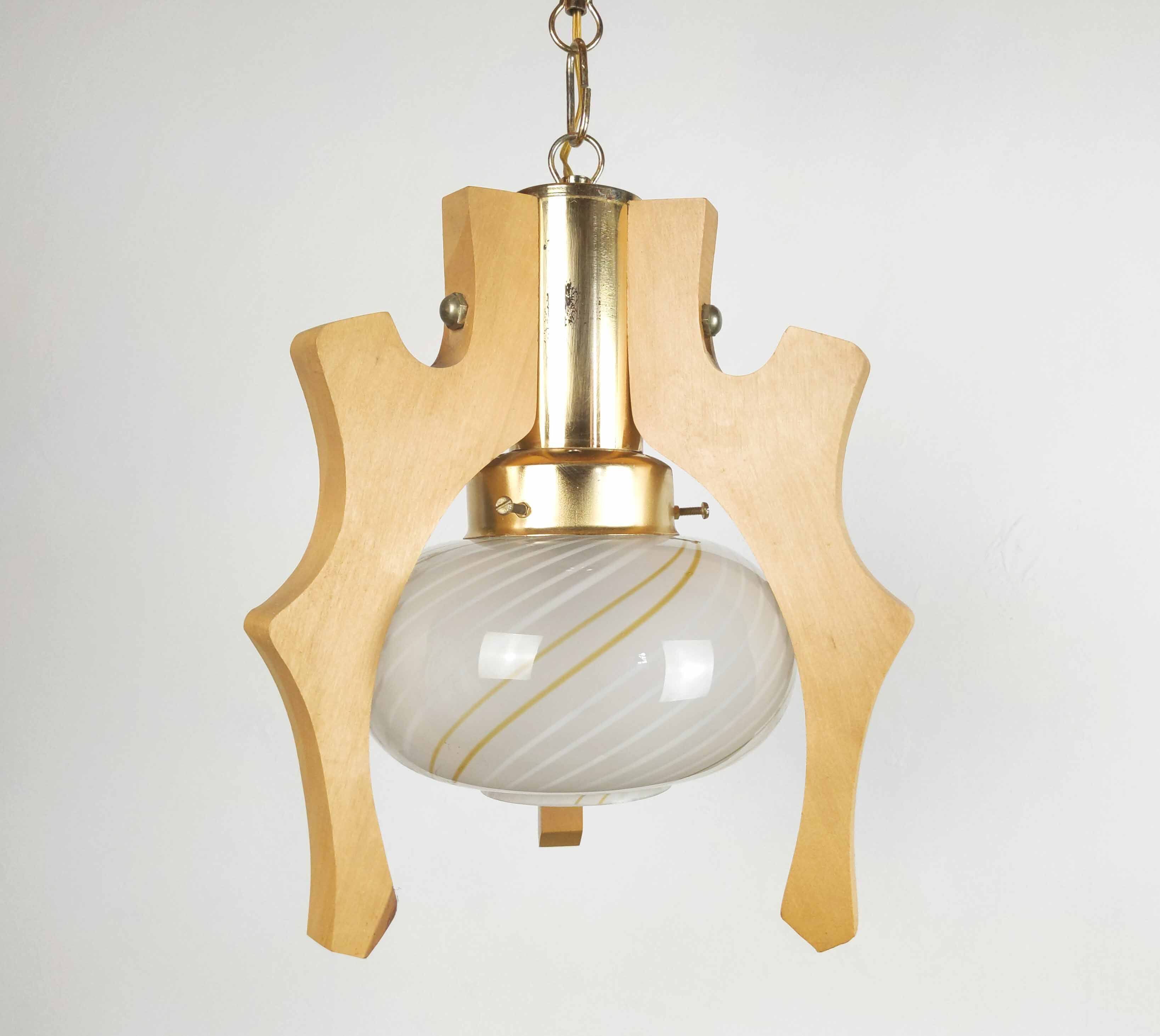 Suspension wood and Murano glass 1980s