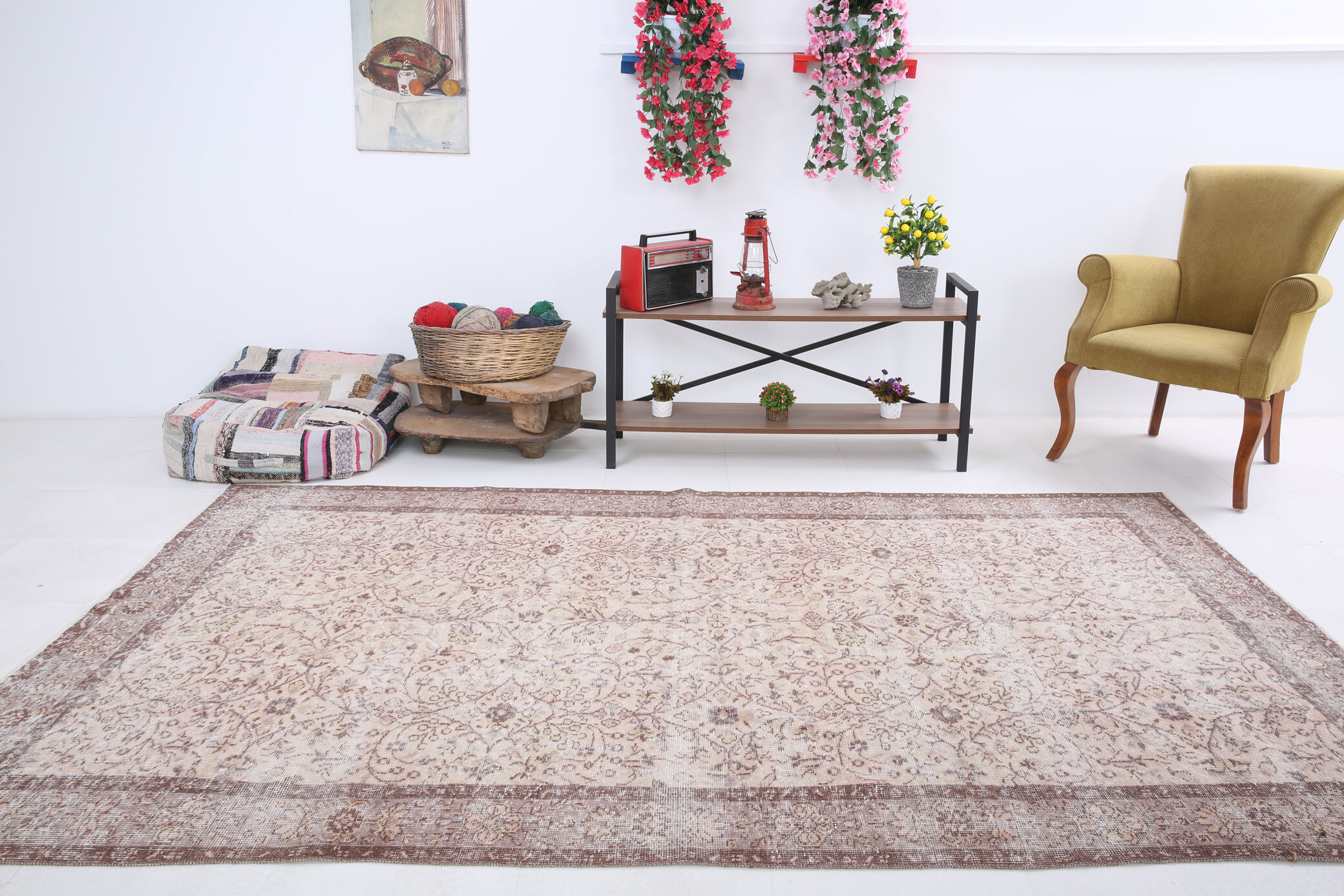 6x9 floral farmhouse vintage carpet 293x176cm