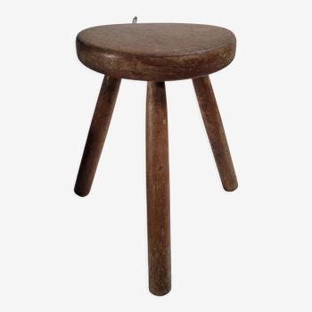 Tabouret vacher tripode rond bois massif