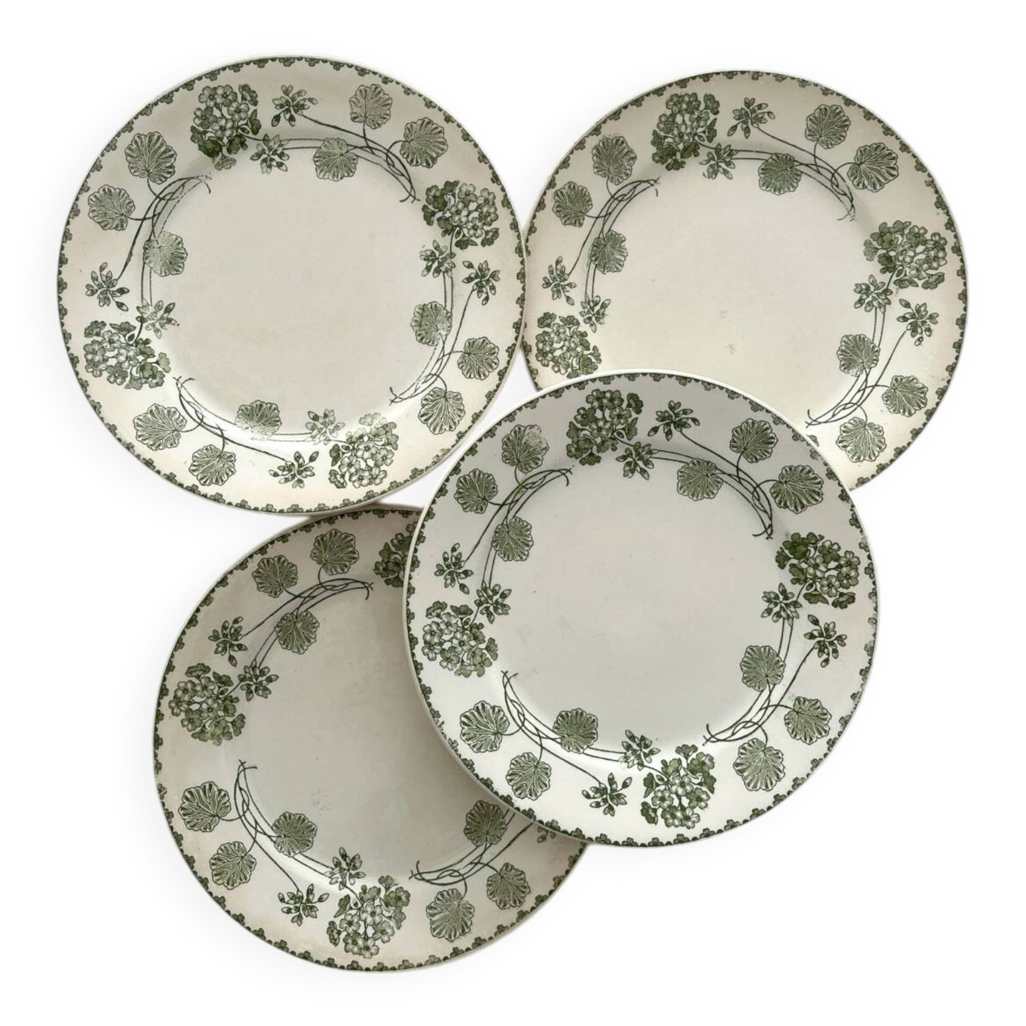 4 assiettes à dessert terre de fer « Géranium » Sarreguemines