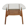 Table basse vintage  scandinave en verre et bois années 50/60