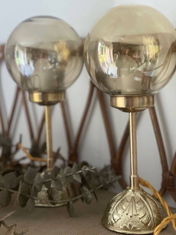 2 lampes à poser lampes de chevet globe rond verre ambré