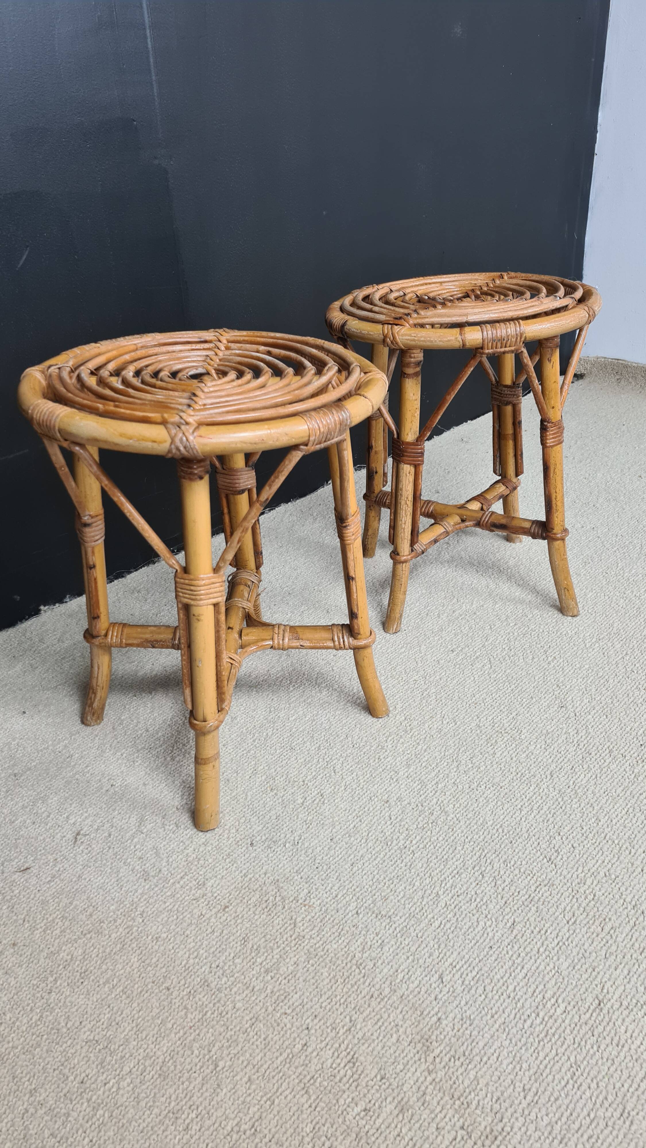 Pair of rattan stools 1960's