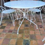Garden furniture wrought iron, 1 table 3 armchairs