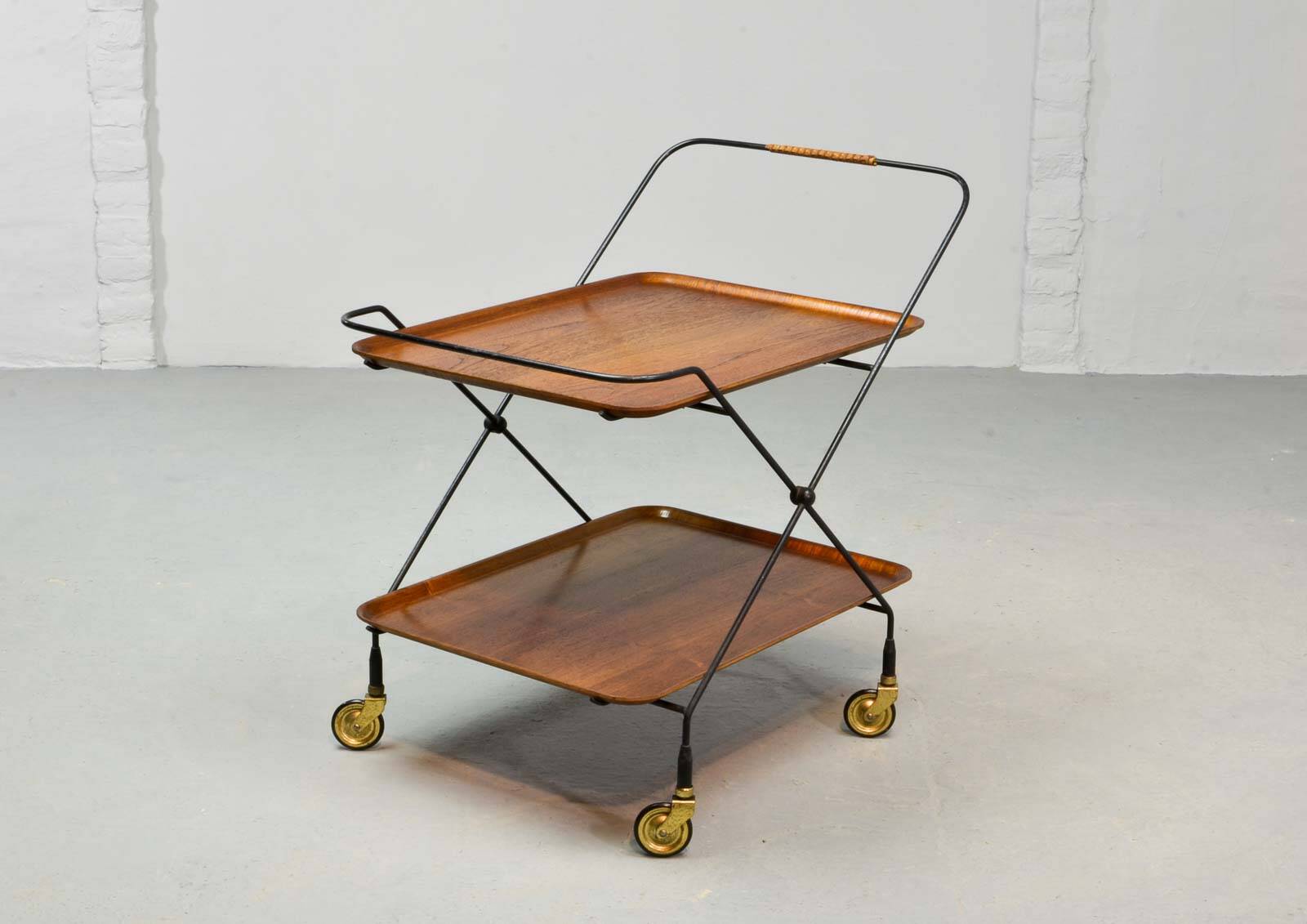 Minimalistic Paul Nagel Teak and Steel Teatrolley. Germany, 1950s