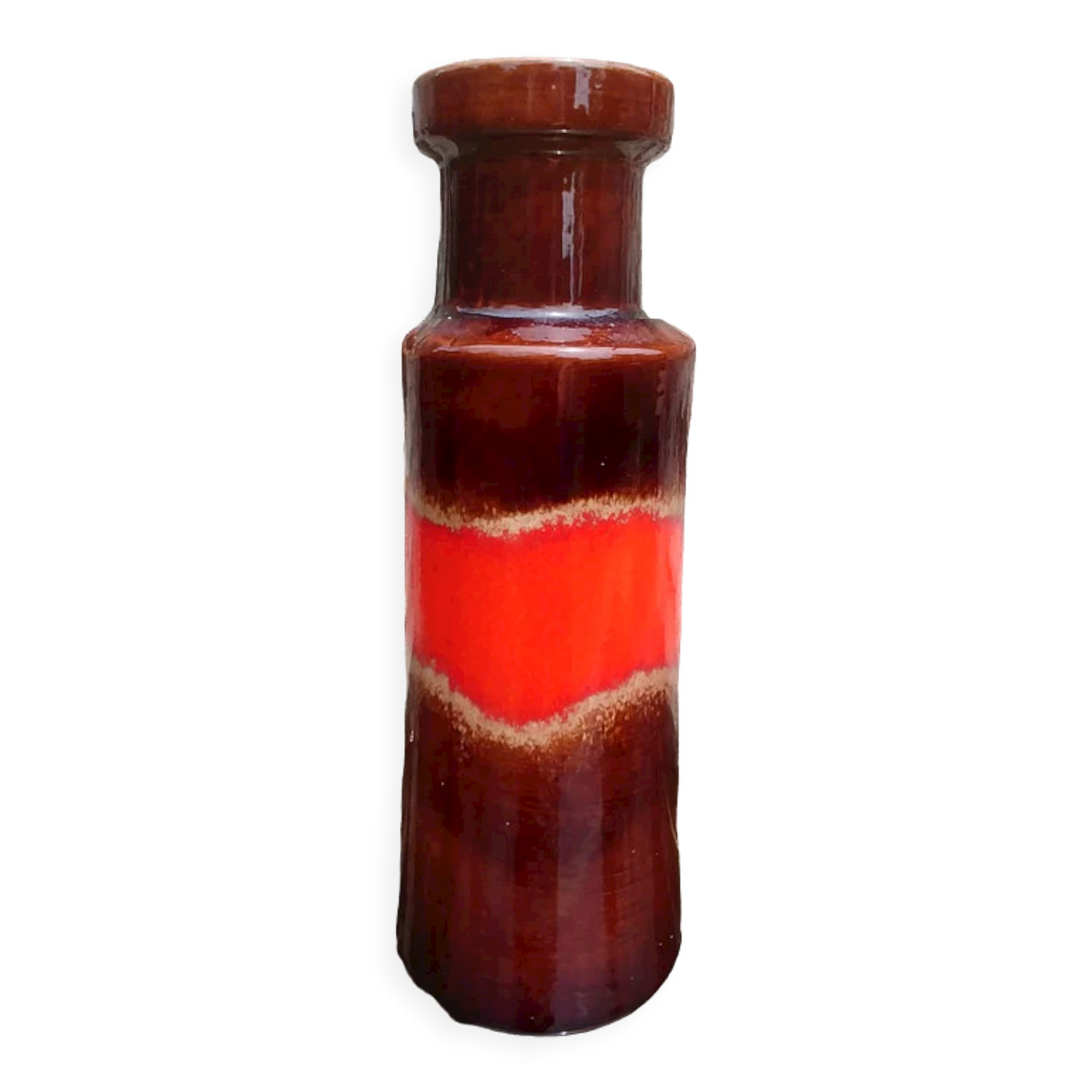 Vintage soliflore vase in glazed ceramic 70s W.Germany orange/brown