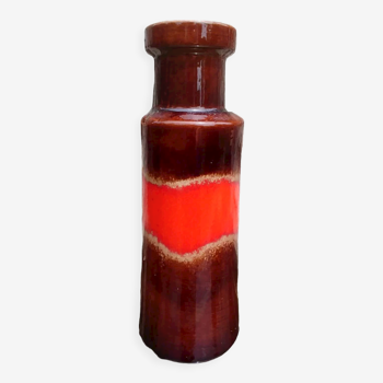 Vintage soliflore vase in glazed ceramic 70s W.Germany orange/brown