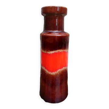 Vase soliflore vintage en céramique vernissée années 70 w.germany orange/marron