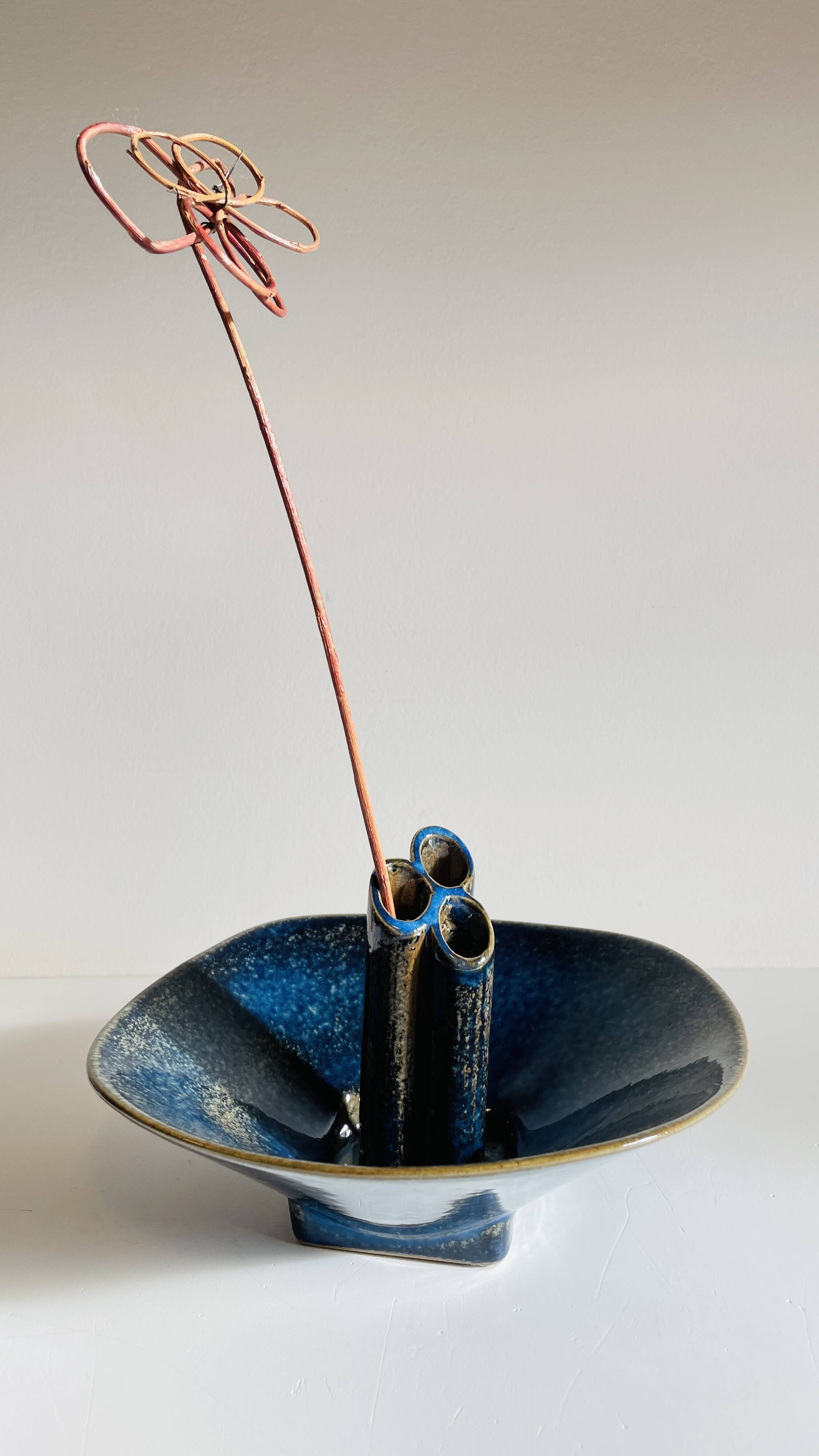Vase céramique bleue vintage