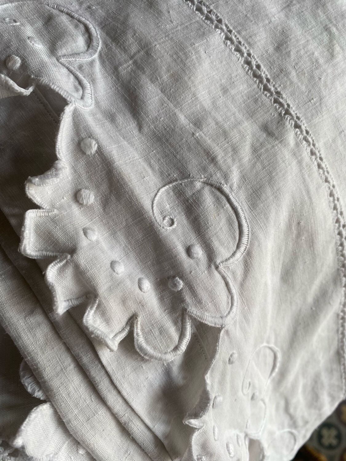 Monogrammed and embroidered castle sheet.