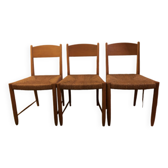 Vintage Scandinavian wood and rope chairs from the 60s