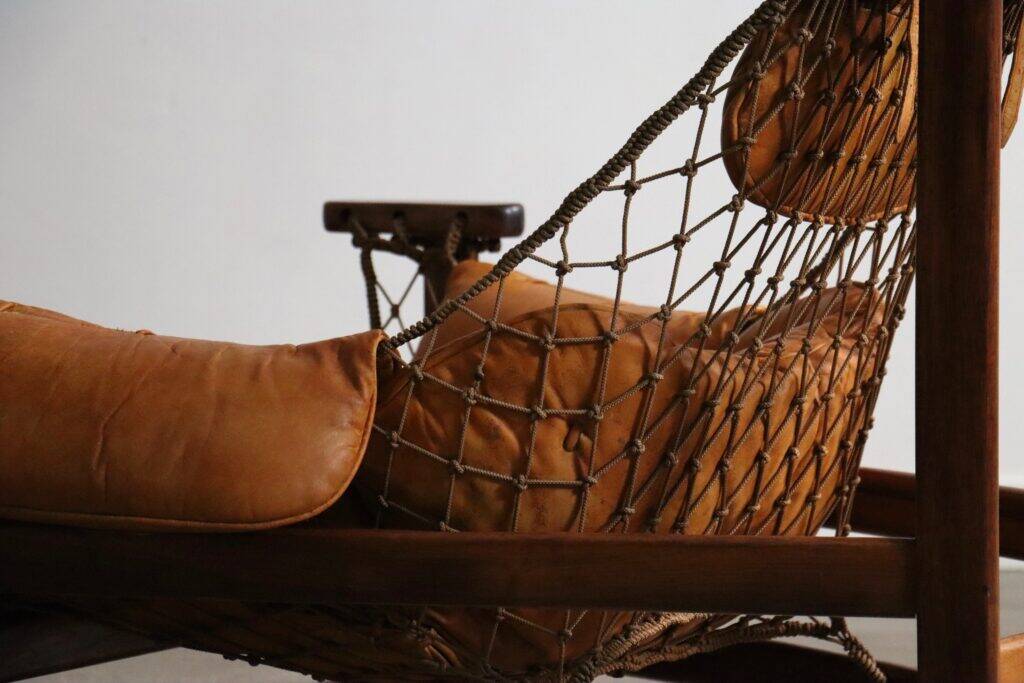 Jangada lounge chair with ottoman in cognac leather by Jean Gillon, Brazil, 1960s