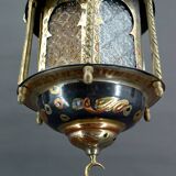 Moorish lantern in brass and colored glass, North Africa, 20th century