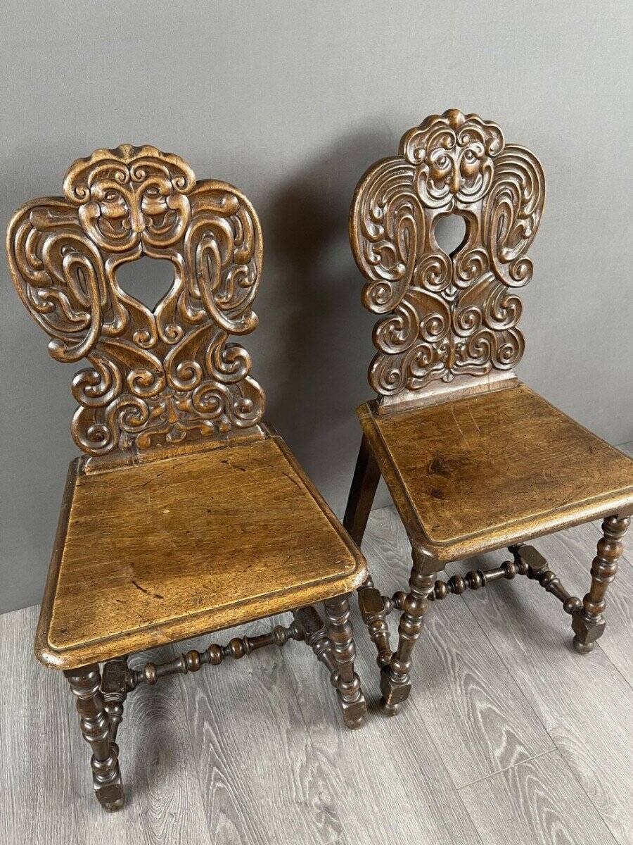 Pair of Carved Wooden Chairs, Late 19th Century