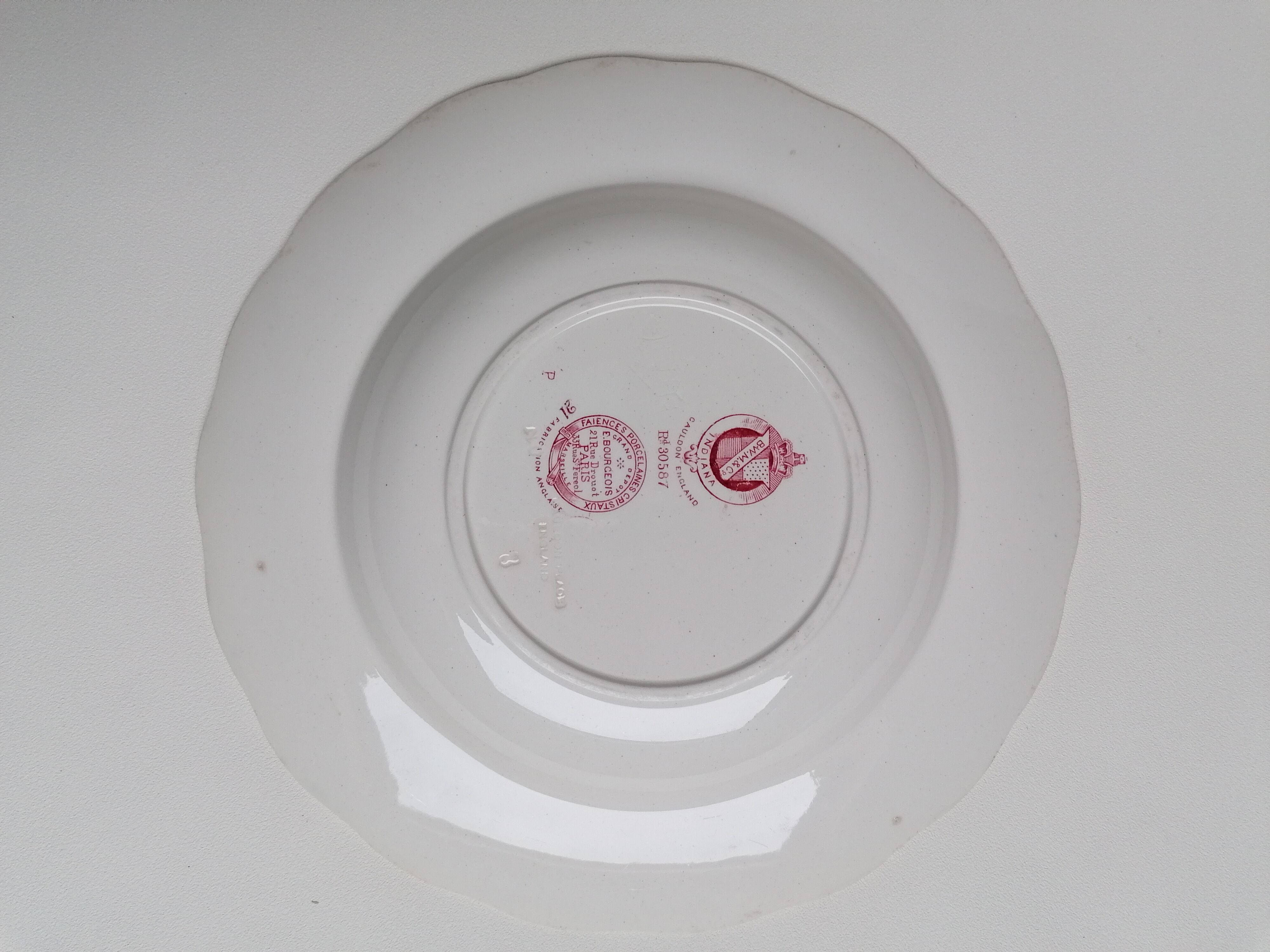 6 hollow plates English earthenware Cauldon England from the great depot E. Bourgeois