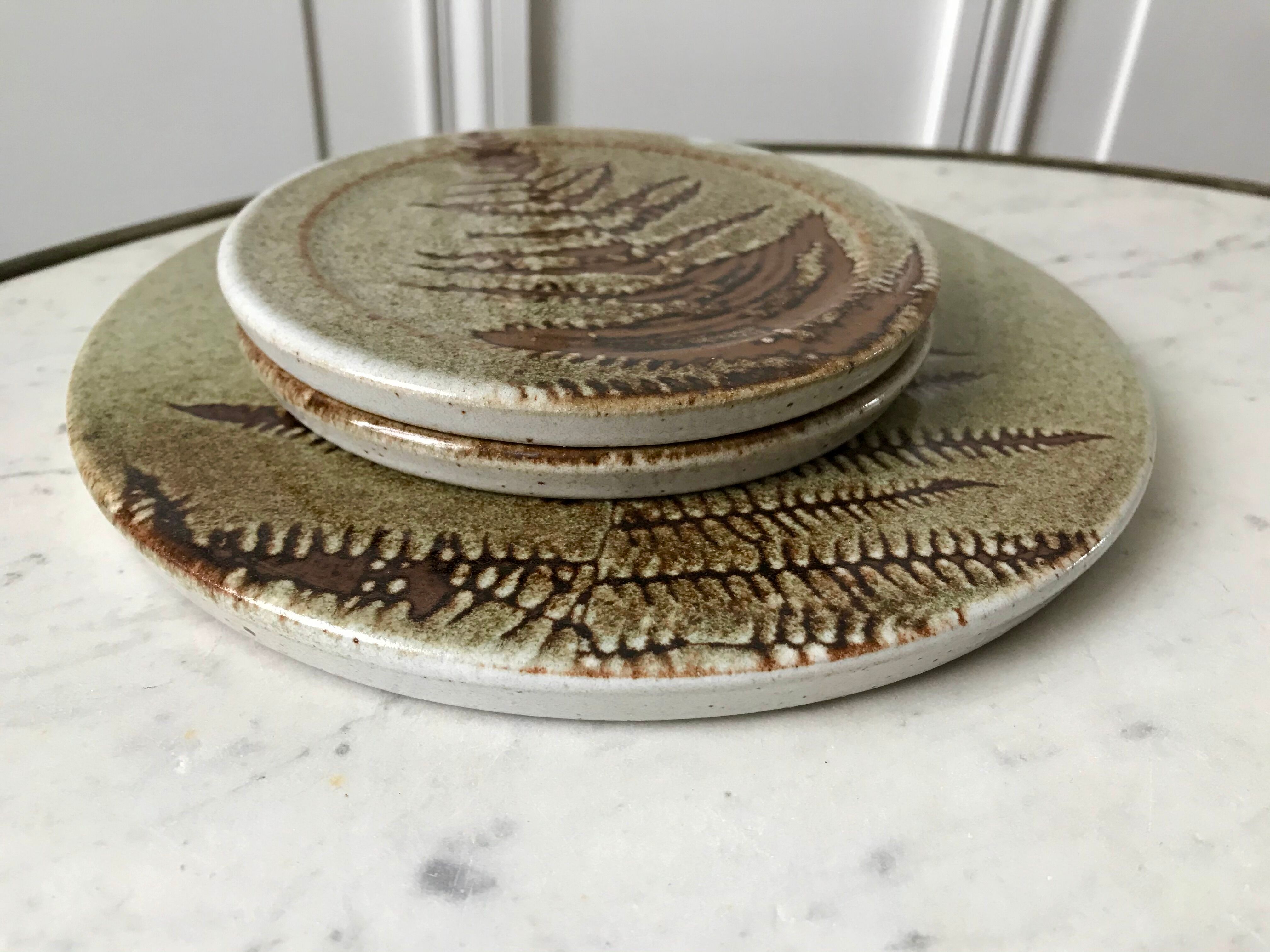 Ceramic trifle and coaster set / stoneware pottery signed 70s