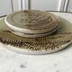 Ceramic trifle and coaster set / stoneware pottery signed 70s