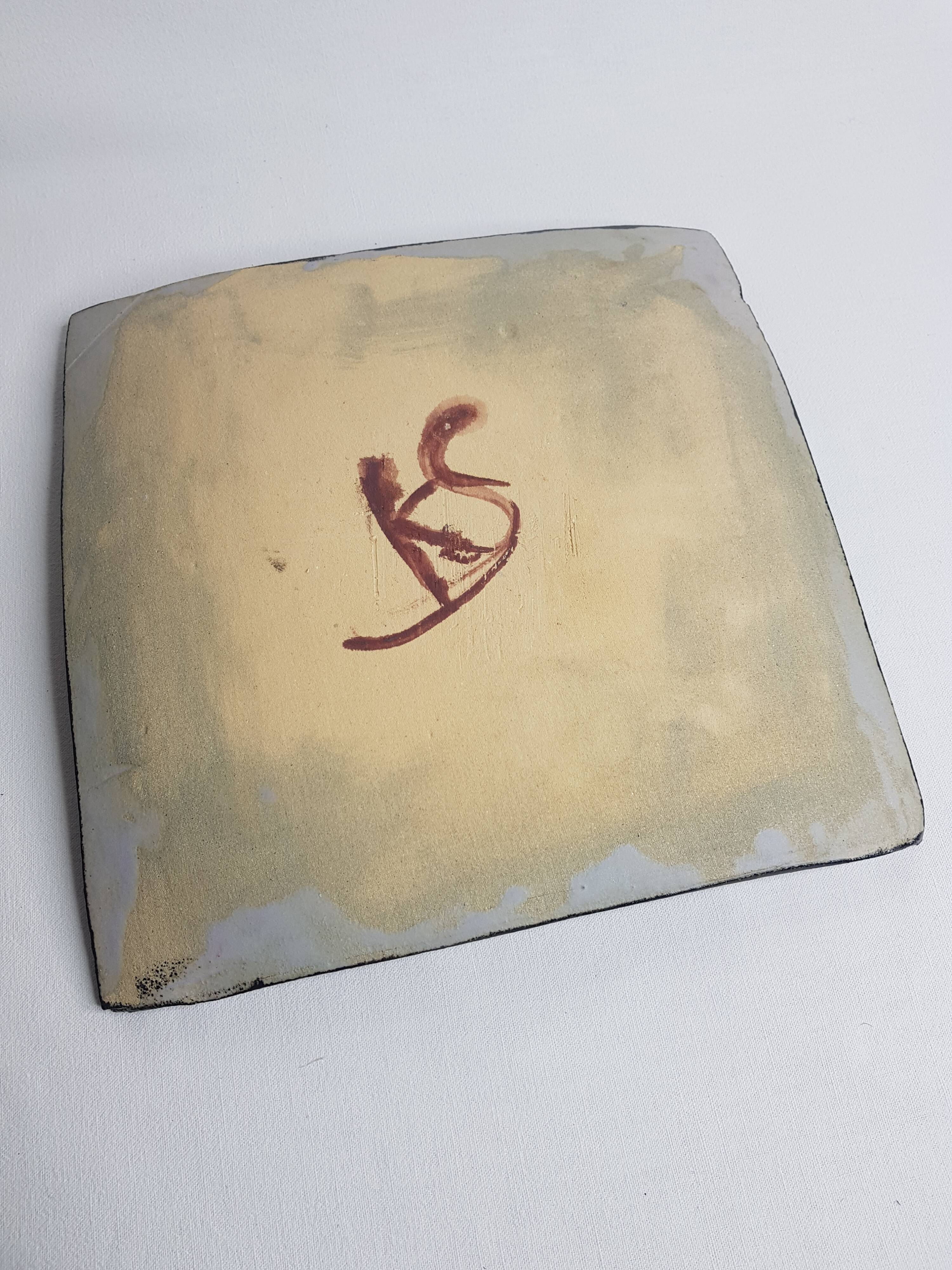 Enamelled sandstone dish with Tilleul leaf prints, 27 cm