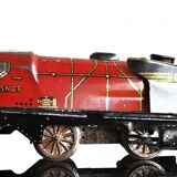 Tin litho brand LR spring-loaded toy locomotive