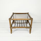 Table basse en bambou marron foncé plateau en verre Mid Century Vintage Rattan Skandi Boho Danish De