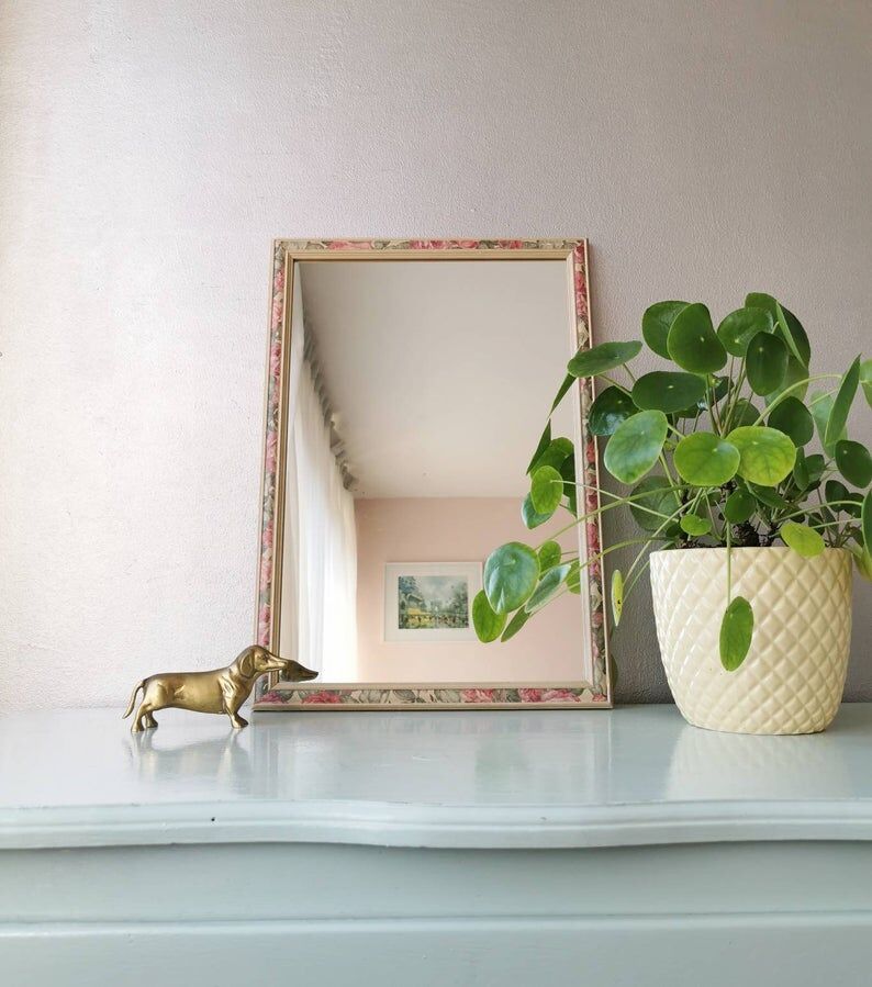 Vintage floral wooden mirror 80s 34x49cm