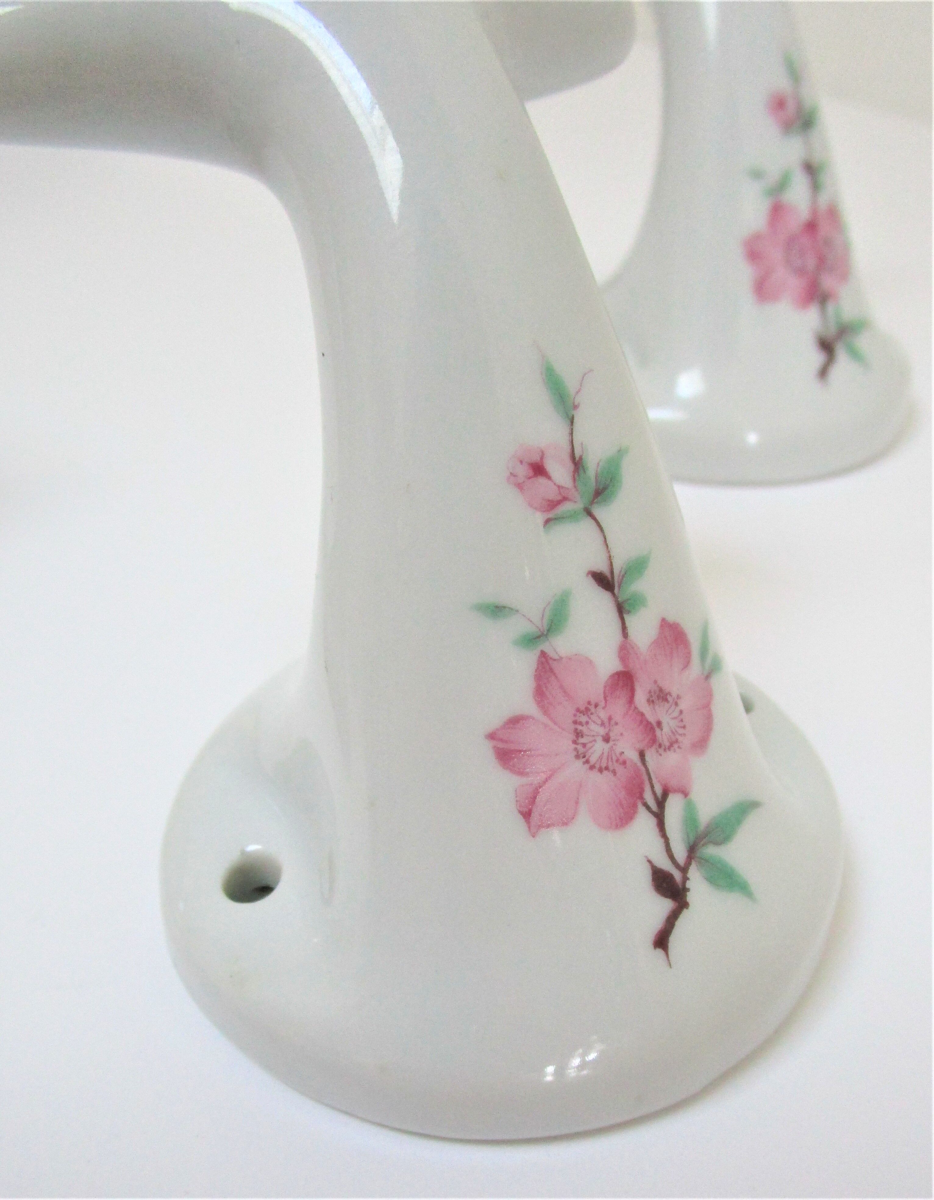 Three porcelain hooks limoges vintage japanese floral decoration