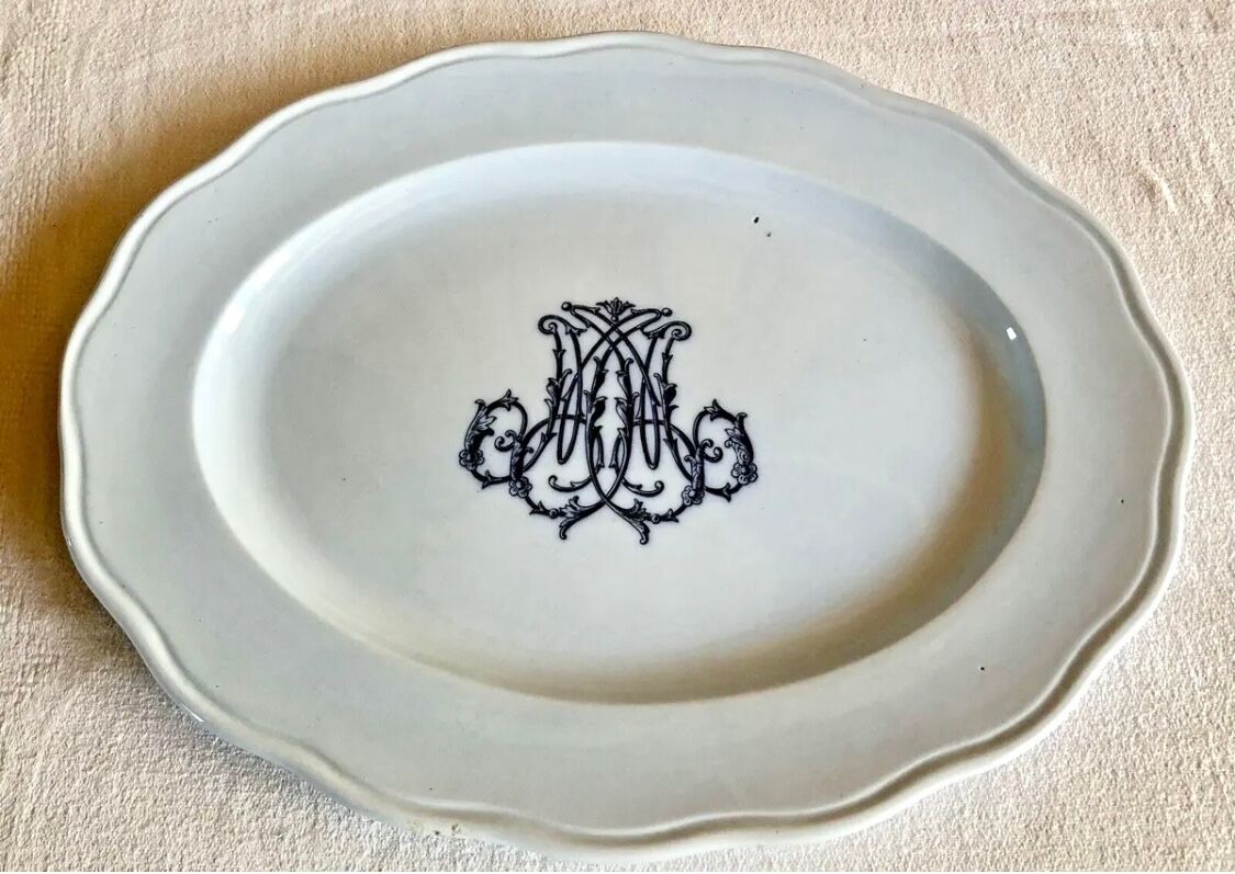 Old large oval dish Brown Westhead Moore & co monogram XIX