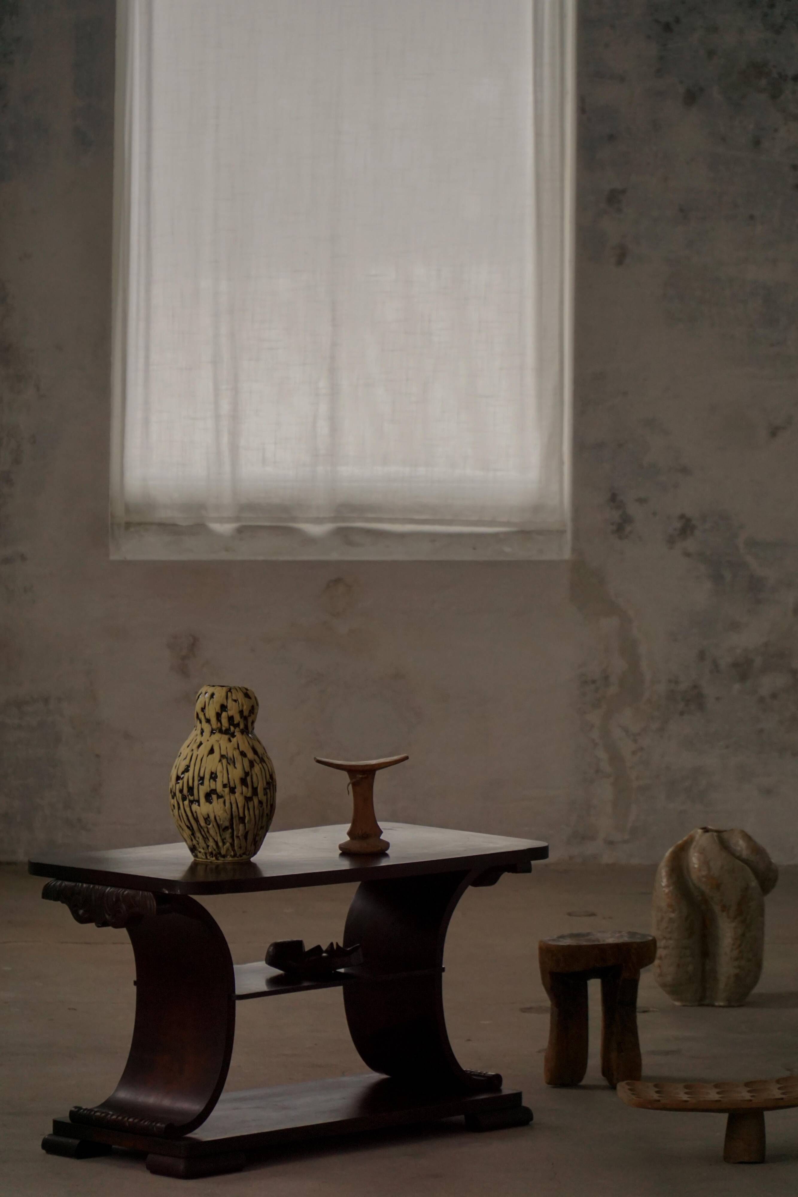 Side table / Low table in Danish Art Deco wood with shelf, 1930s-40s