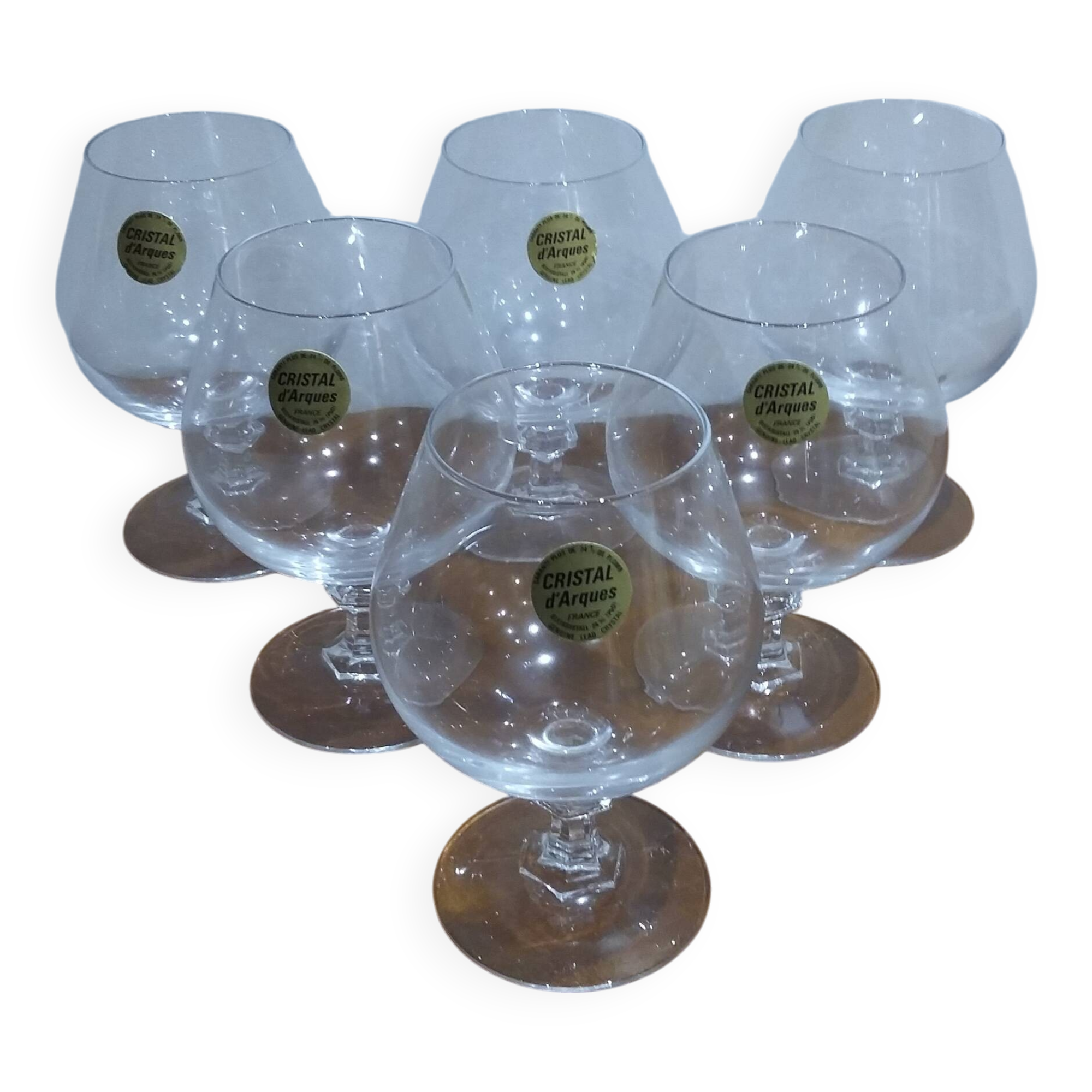Very Pretty Set of 6 Arques Crystal Cognac and Brandy Glasses