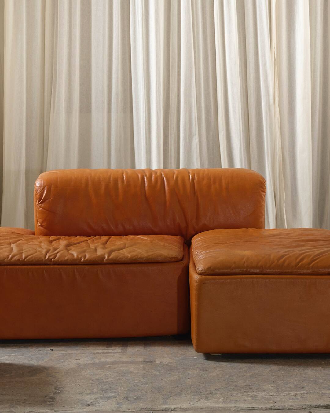 Paione modular sofa in brown leather, Claudio Salocchi, 1960s