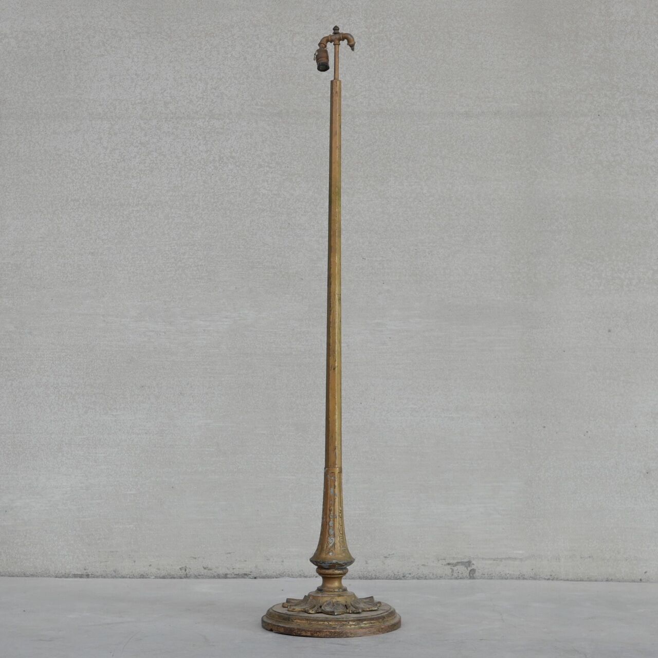 Art deco french wooden and metal gilt floor lamp