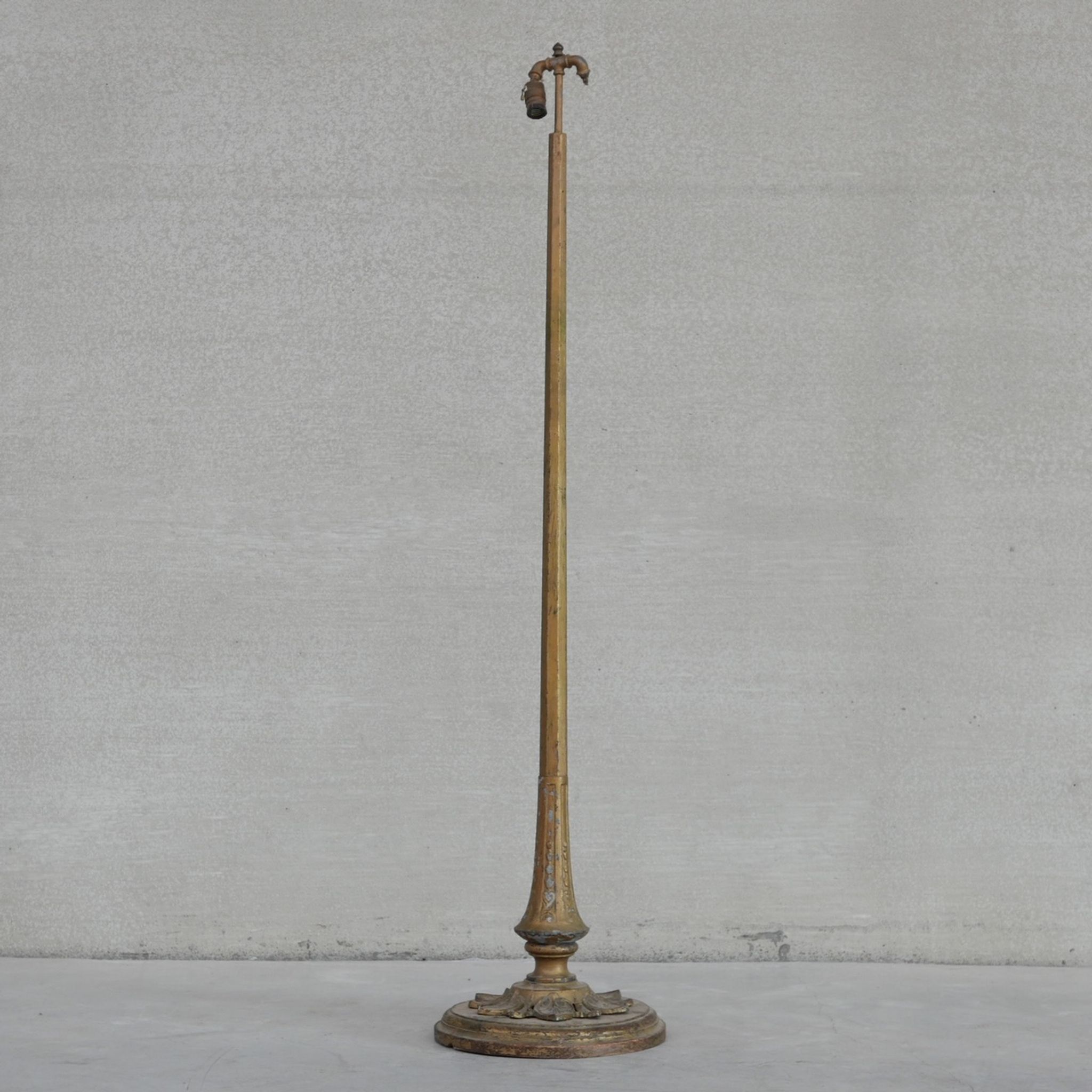 Art deco french wooden and metal gilt floor lamp