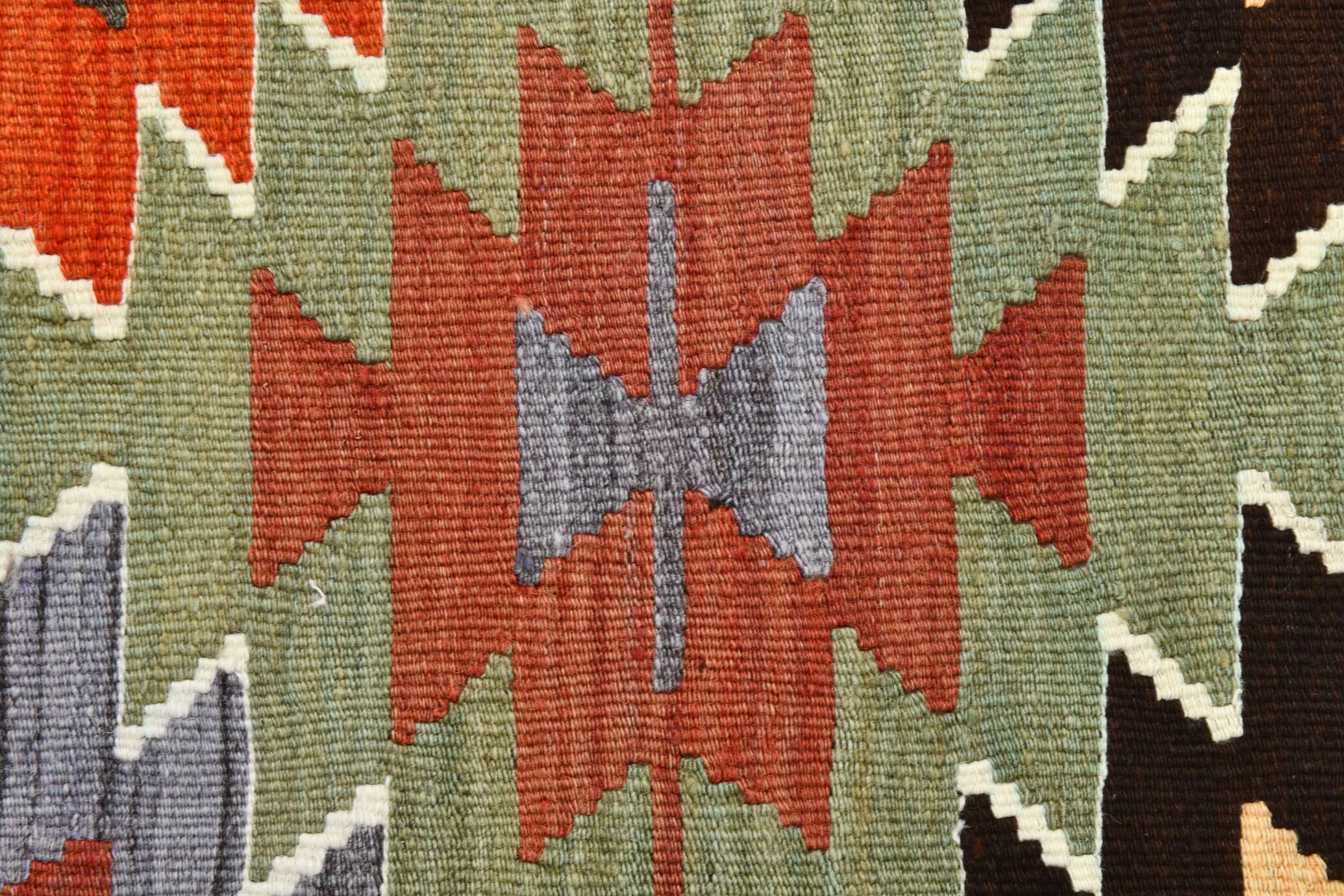 5x11 Multicolor Geometric Style Kilim Rug, Hanmade Wool Area Rug, 162x342Cm
