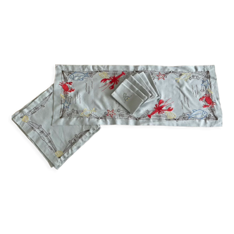 Table set "lobsters & shells" 1 table runner, 6 small sets and 6 napkins