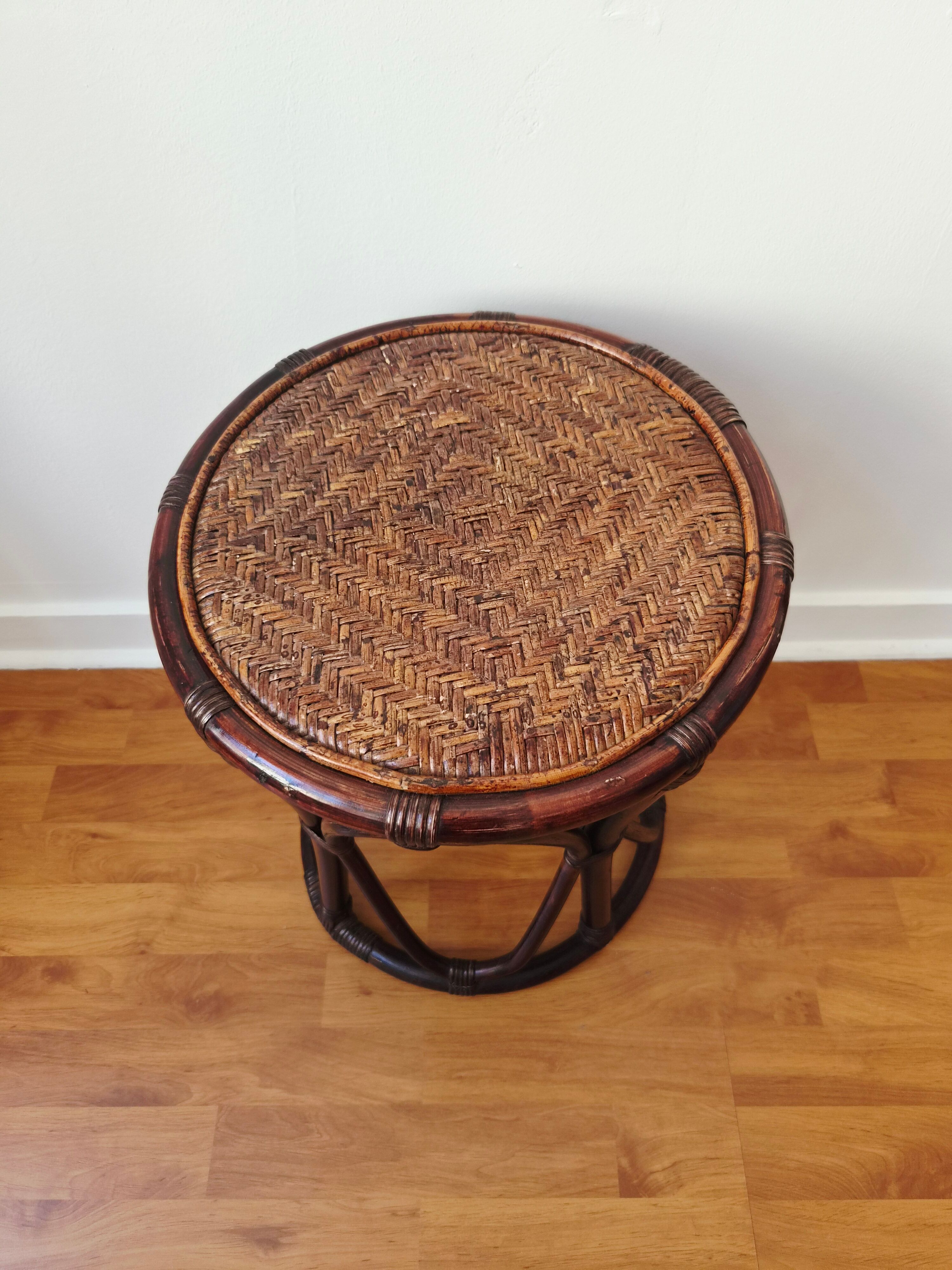 Tabouret/Sellette en rotin et cannage vintage - Années '60/'70