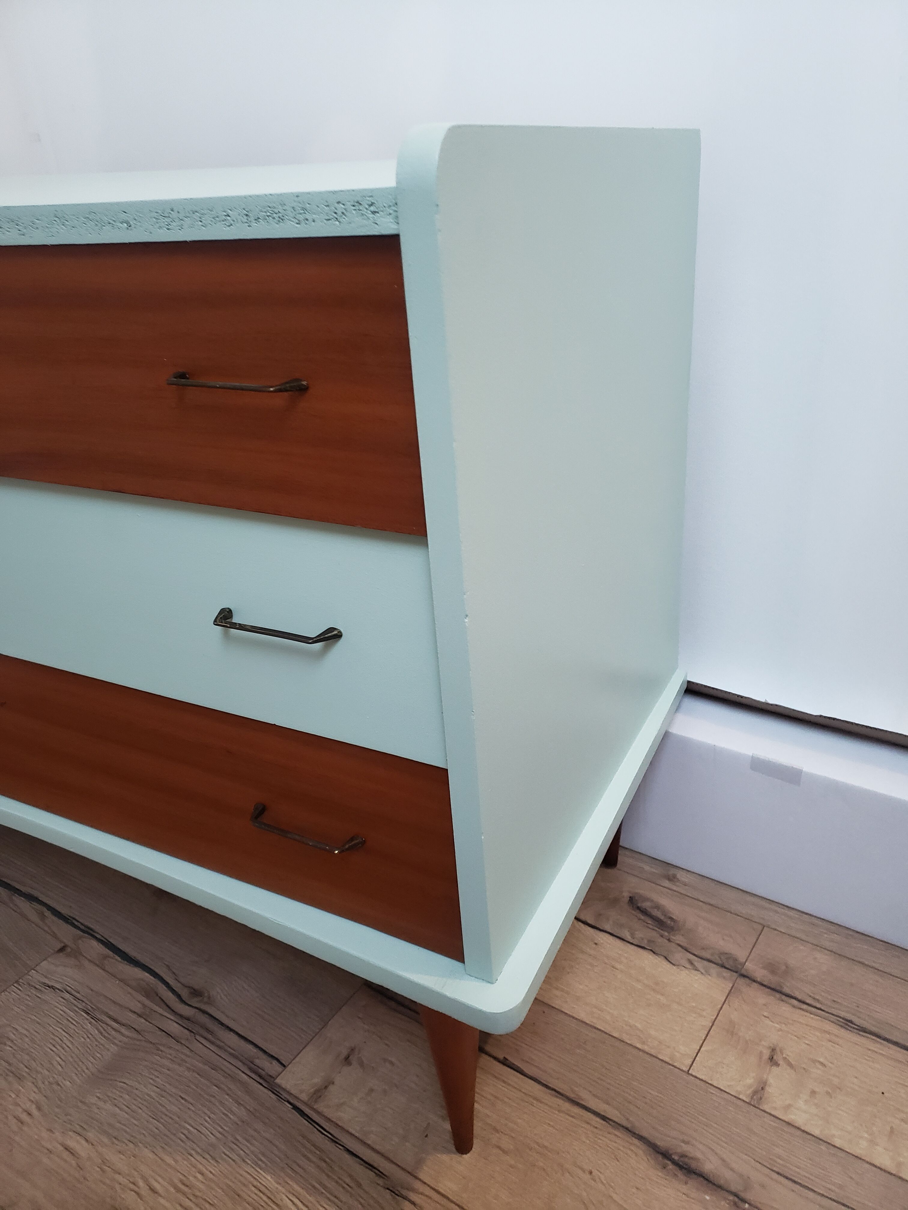 Vintage wood and blue chest of drawers
