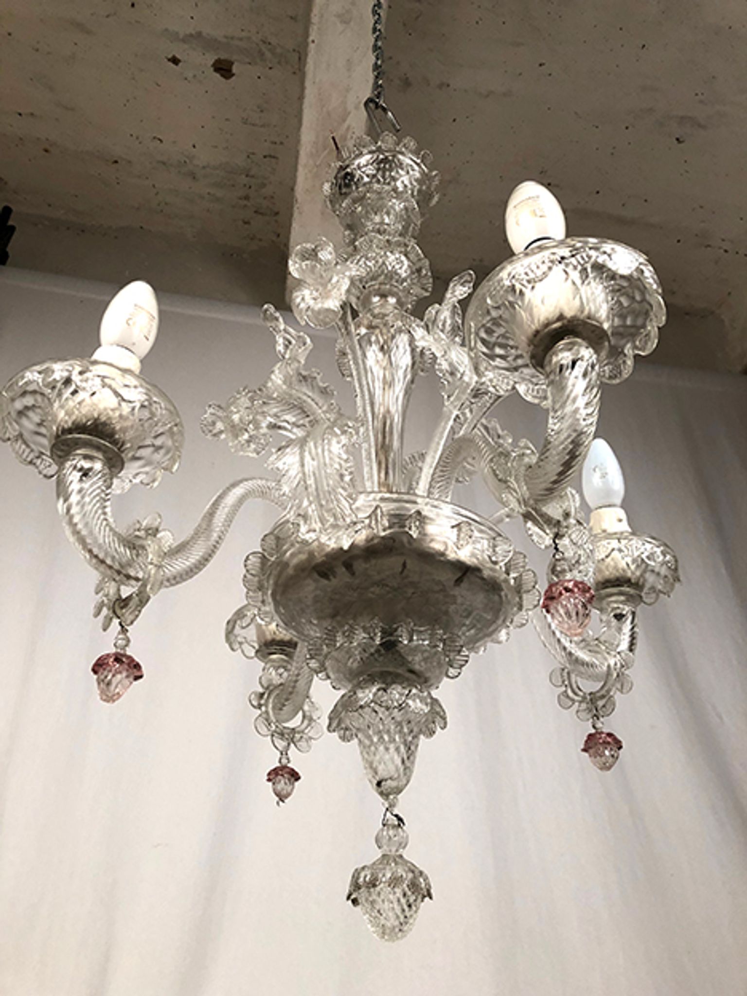 Murano glass chandelier with four light arms, late 19th century.