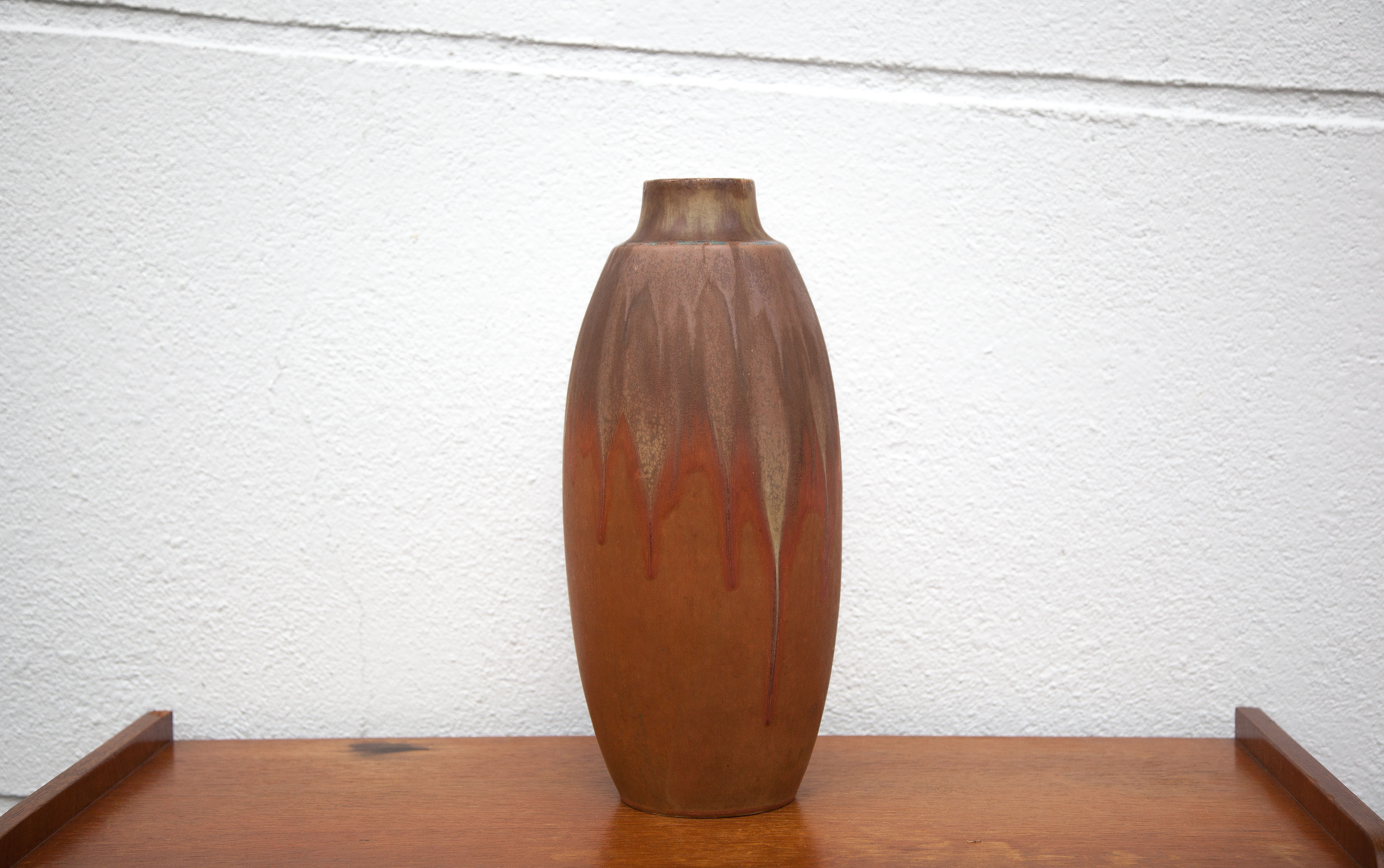 Vintage flamed stoneware vase, Denbac vase