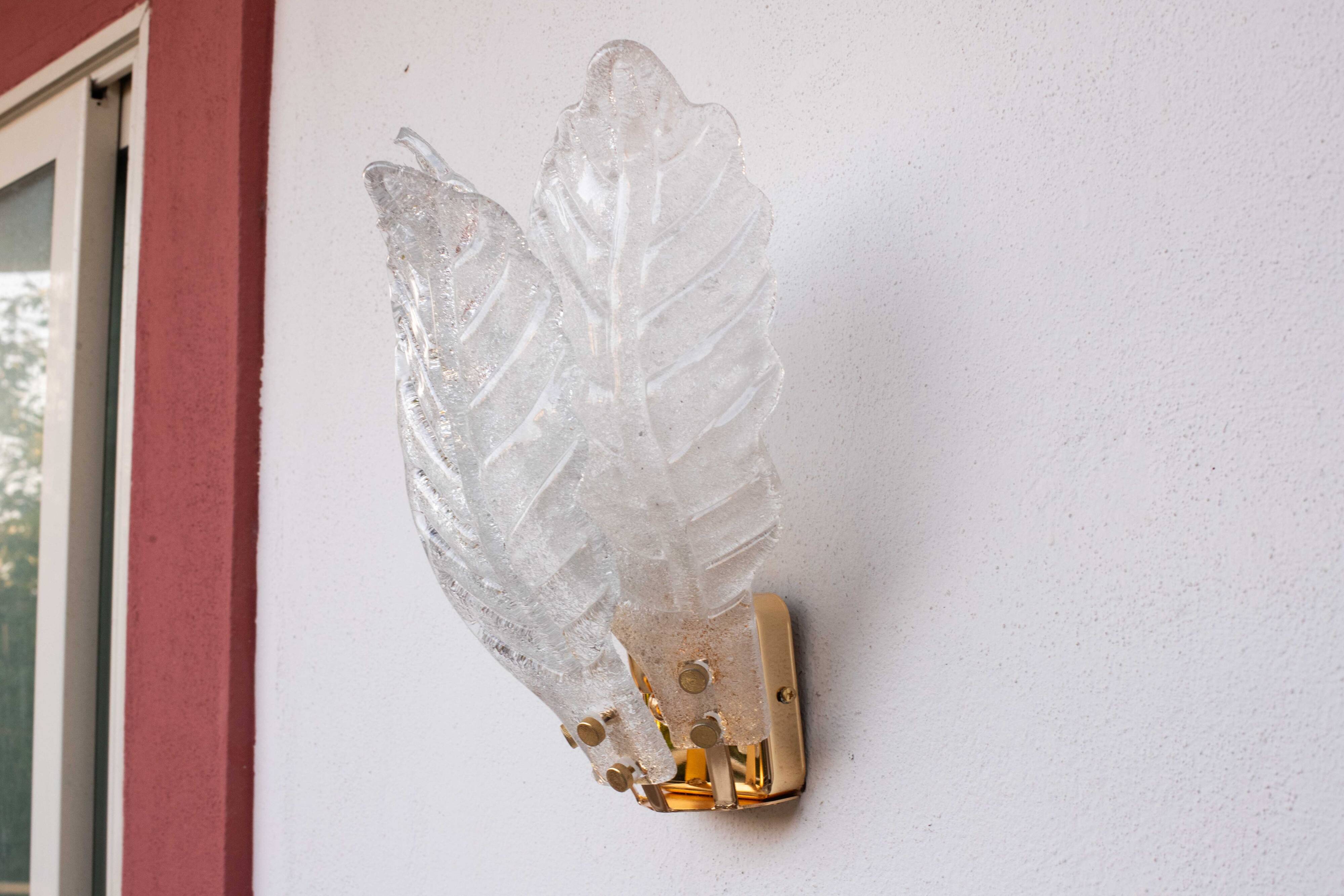 Set of 4 Florence, elegant Murano wall light transparent leaves, 1970