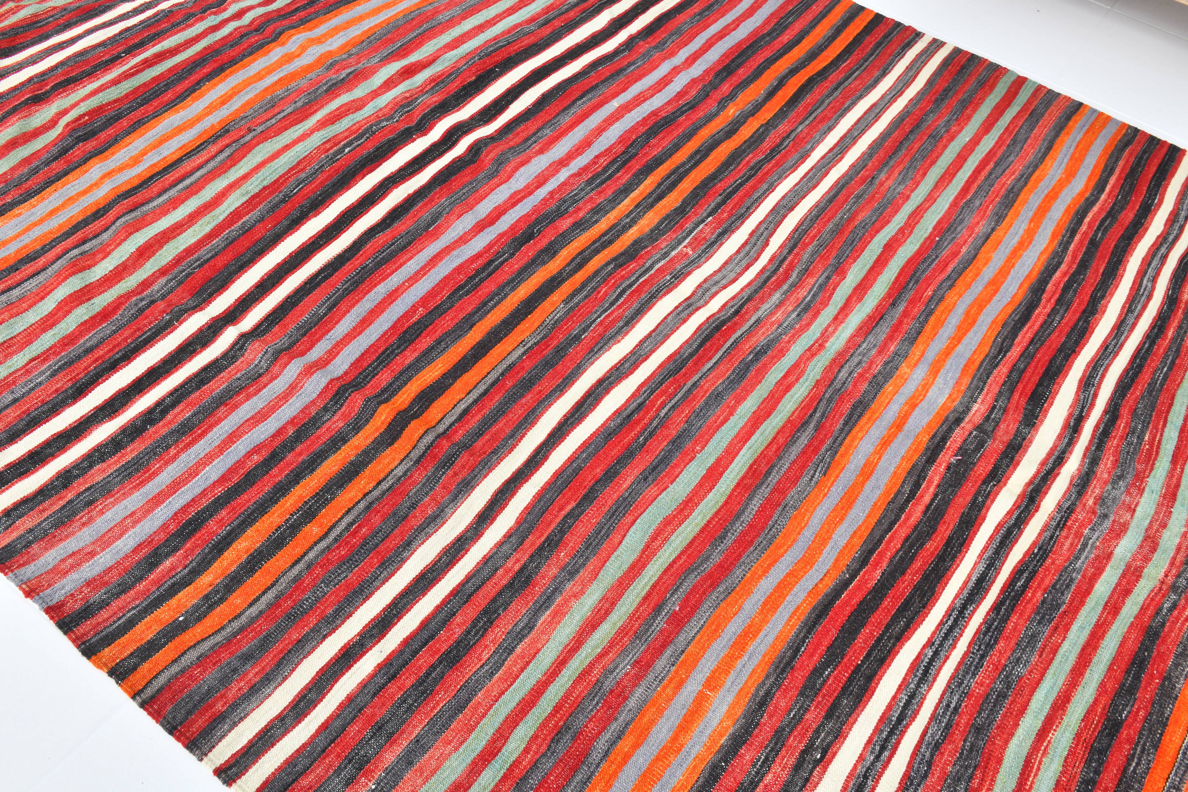 Red & Blue Large Vintage Kilim Rug, 200x352Cm