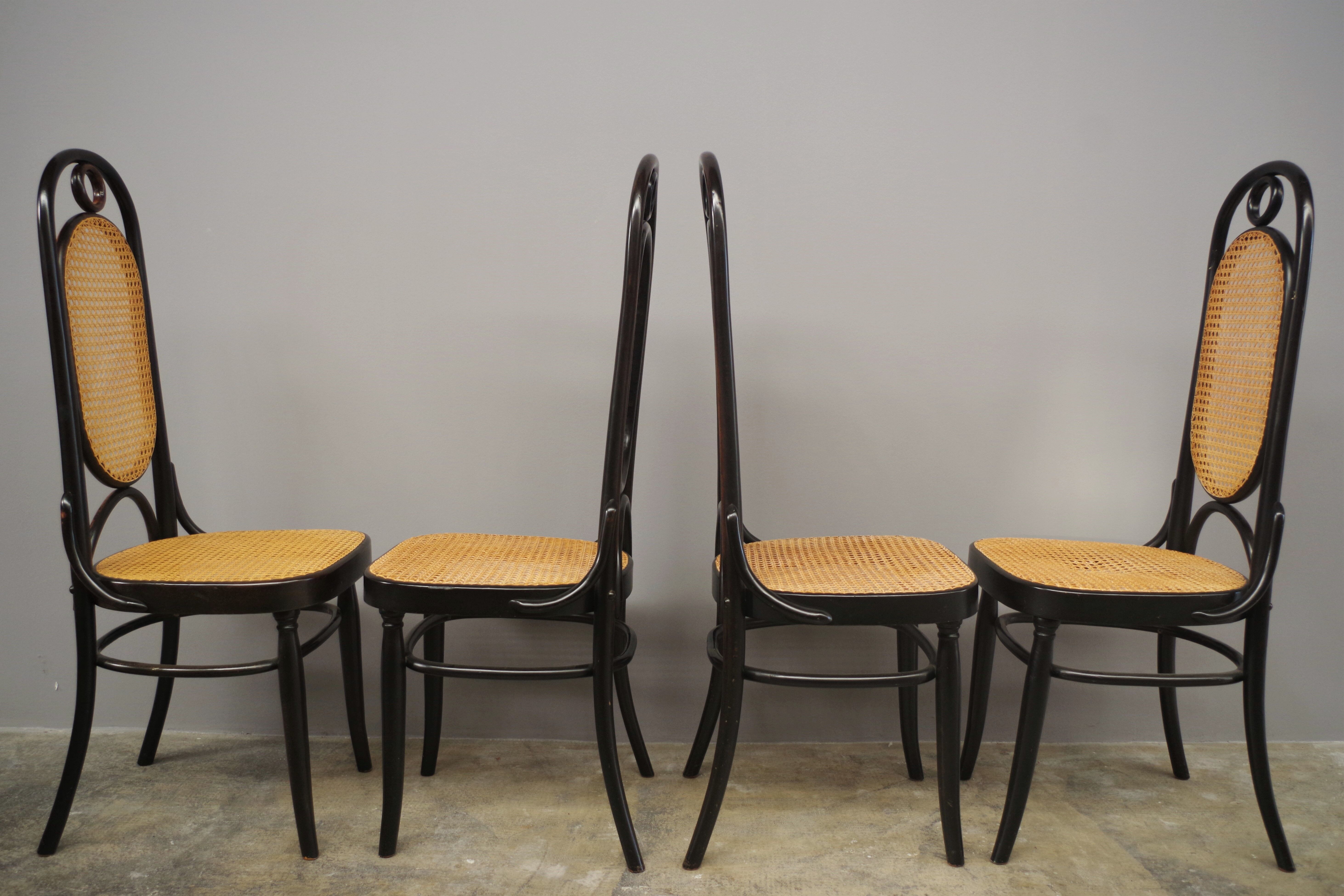 Chairs in curved beech and vienna straw, 1980s, set of 4